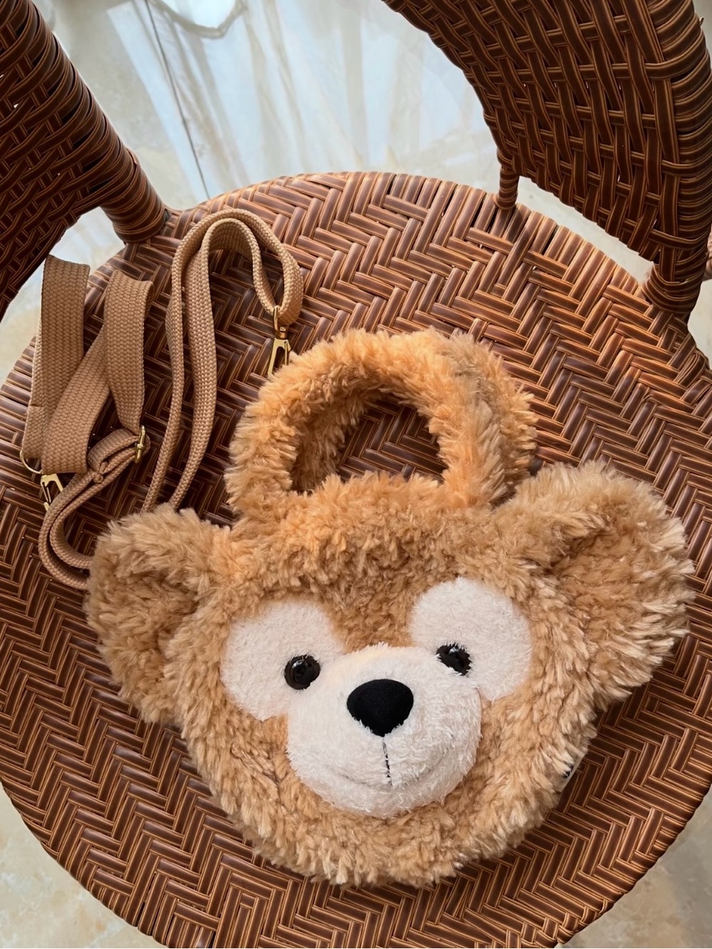 Plush Duffy Bear Handbag in Light Brown Middle size